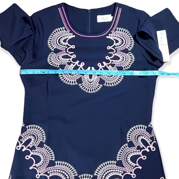 NWT Eliza J Navy and Purple Embroidered Shift Dress sz 10 - Picture 10 of 15